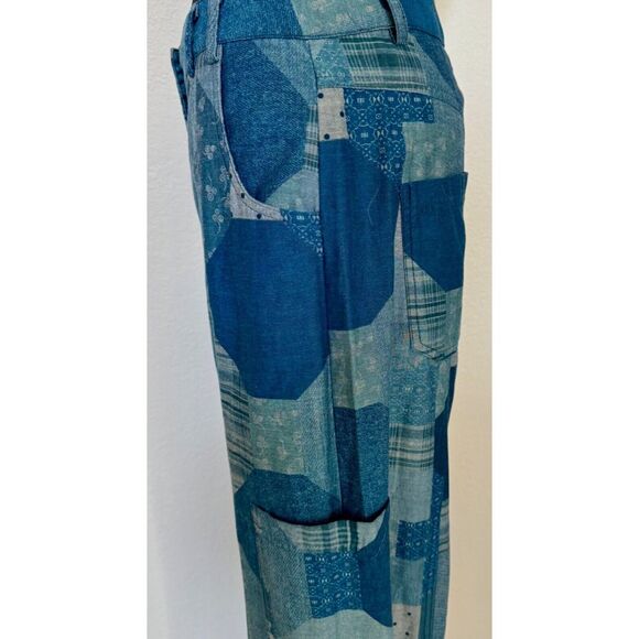 Johnny Was Workshop Pants Women Size 6 Blue Patchwork Wide Leg Trousers 70s Boho - Picture 6 of 12